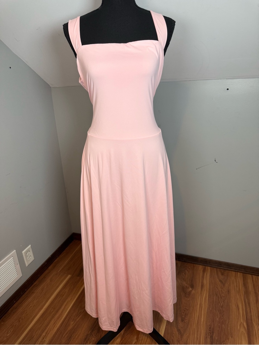 OYS Pink Square Neck Summer Tank Maxi Dress with Corset Style Tie Back